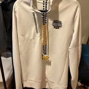 Antigua White Zip-Up Men's Sweater with Michigan 2023 Championship Logo